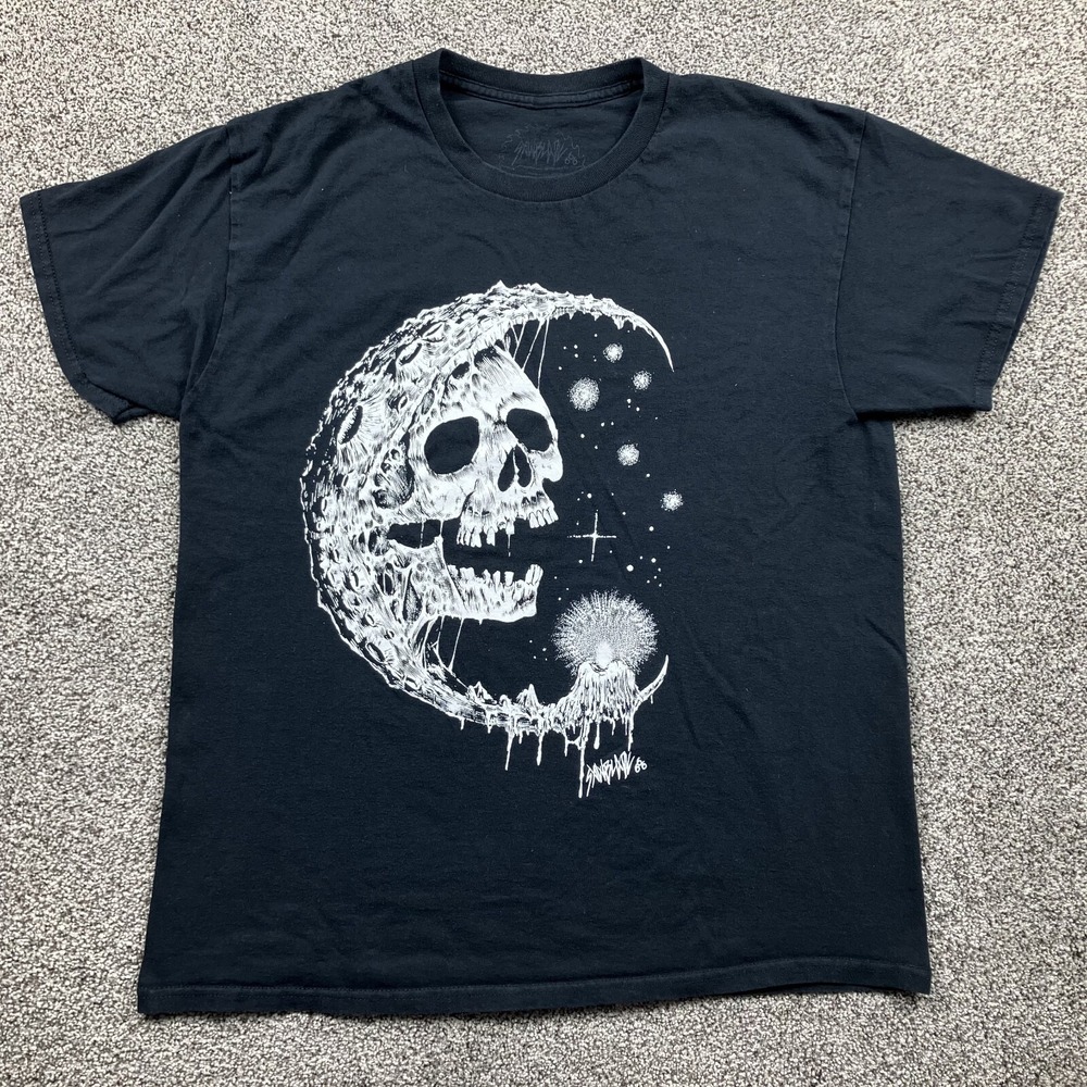 Sawblade 666 Shirt Size Large Short Sleeve Black‎ Graphic Moon Skull
